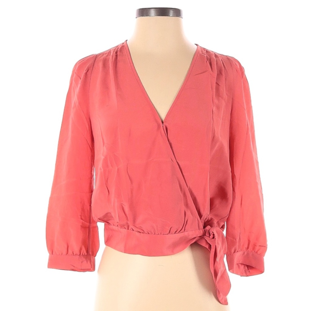 Madewell Pink Wrap Blouse with 3/4 Sleeves